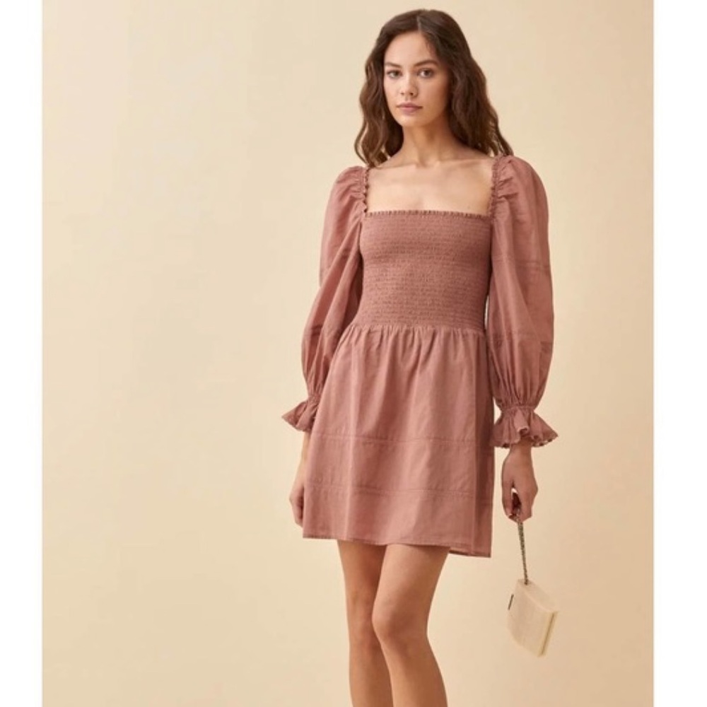 REFORMATION Linen Dunes Dress in Praline